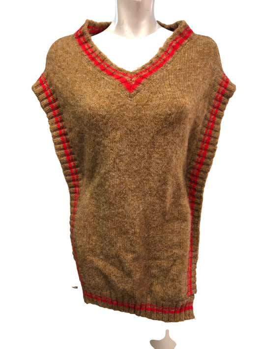 River Island One Size Women's Brown Red Striped Knit Poncho Sweater Top