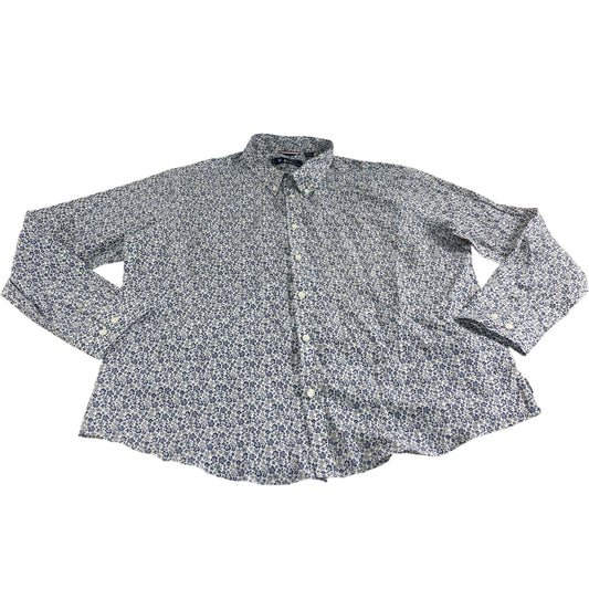 Ben Sherman Ivory Blue Long Sleeve Shirt Men's Floral Print Cotton Size XL