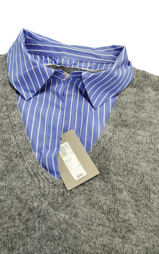 River Island Grey V Neck Cropped Vest Top Size 4 Womens Layered Look