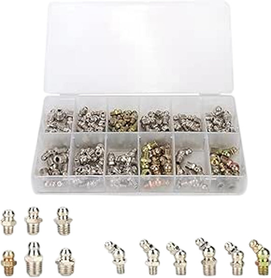 130Pcs Hydraulic Grease Fittings Assortment Kit Metric Threaded Connectors