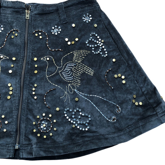 Embellished Bird Design Black Mini Skirt Size 4