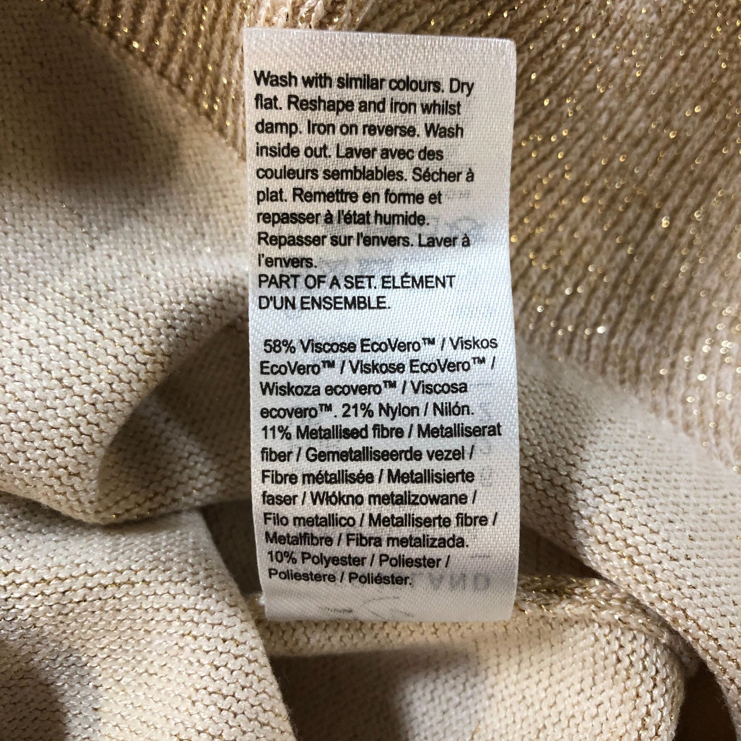 River Island Petite Turtleneck Sweater UK6 Women's Metallic Knit Jumper Beige