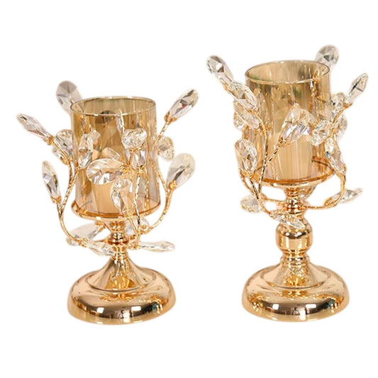 Crystal Candle Holder Wishing Candle Gold Decorative Set of Two