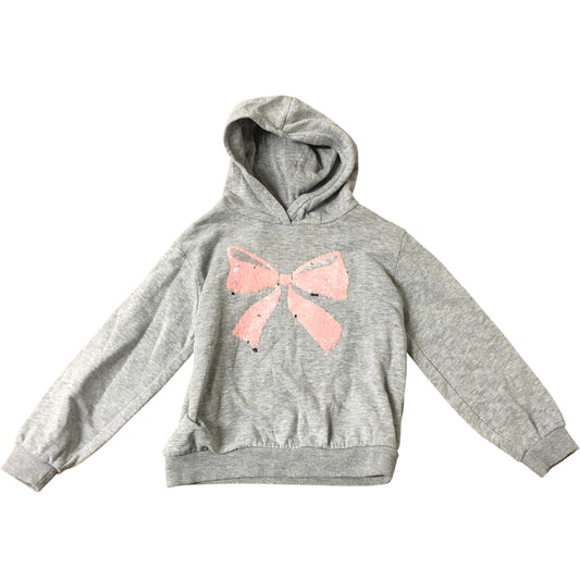 H&M Girls Grey Hoodie Size 7-8 Years Sequined Bow Design Casual Wear
