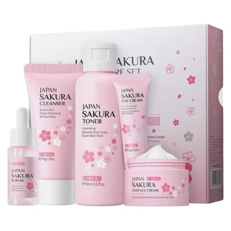 Japan Cherry Blossom Skincare Set 5 Pieces Hydrating Cleanser Toner Serum Eye
