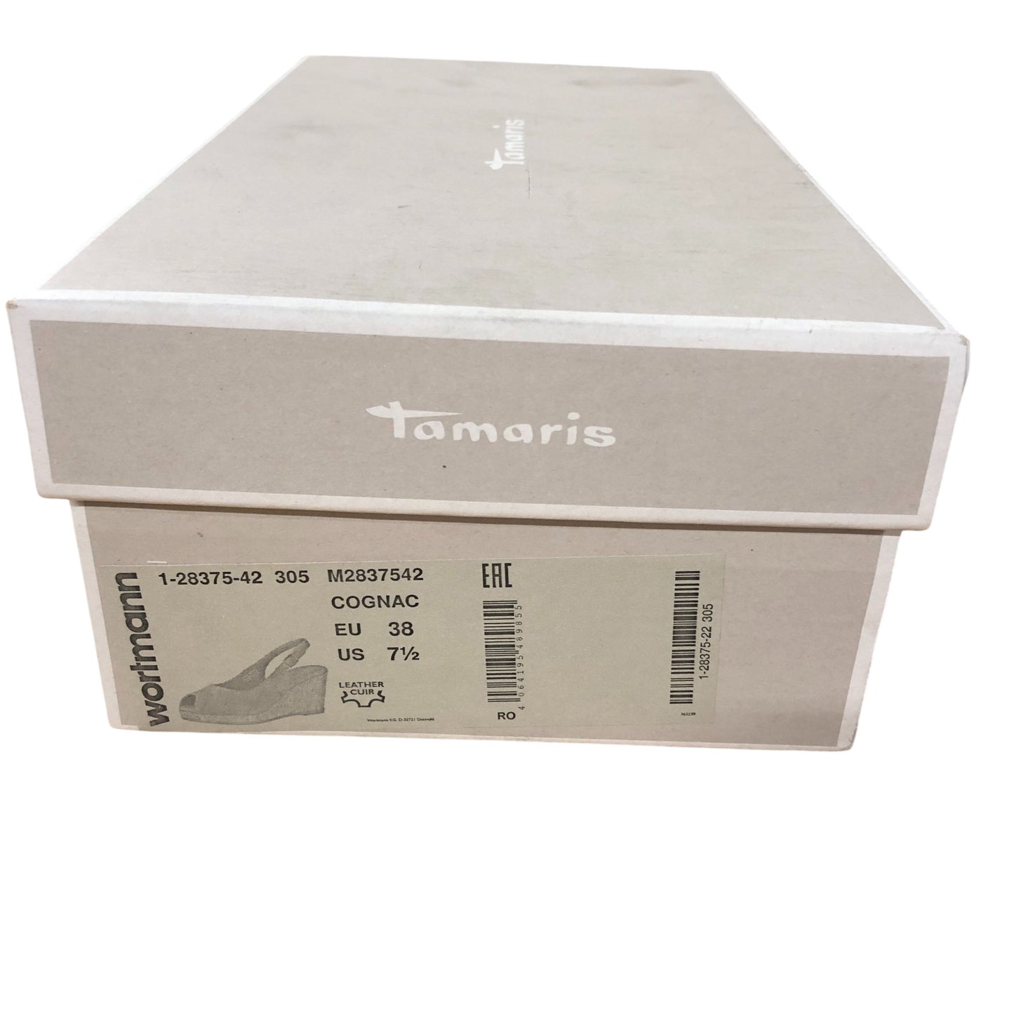 Tamaris Slingback Sandals UK5 Women's Cork Wedge Heels Open Toe Cognac