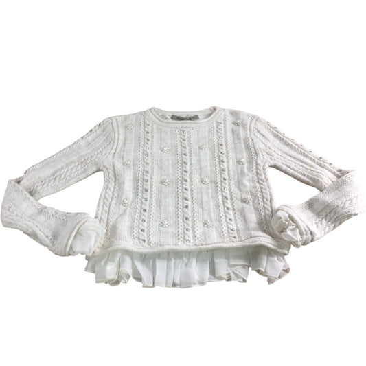 River Island Chunky Knit Sweater Size XS Women's Cream Pearl Detail Layered