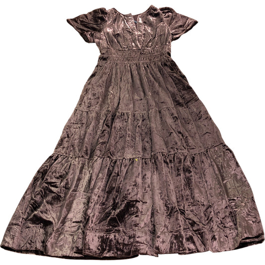 Velvet Maxi Dress XS Puffed Sleeve Women's Brown Party Elegant