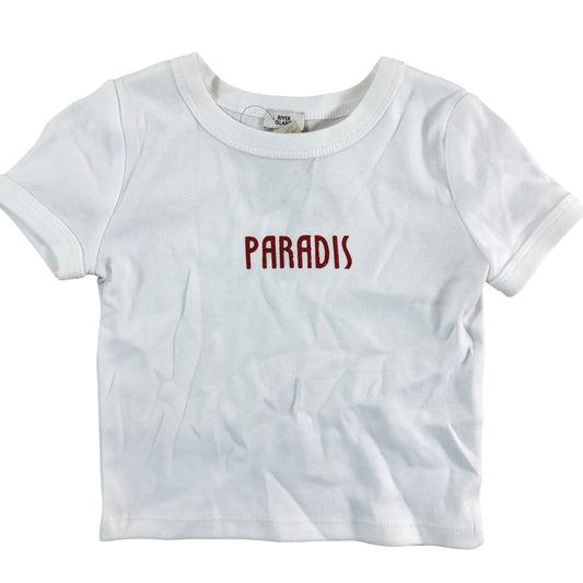 River Island White T-Shirt 5-6 Years Casual Kids Paradis Print Short Sleeve