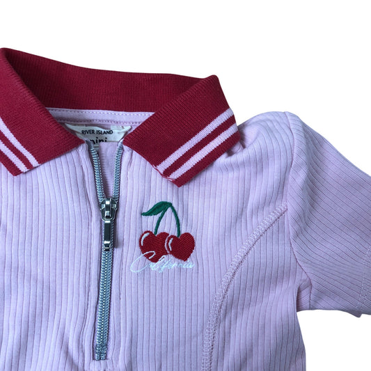River Island Mini Girls Dress Size 2-3 Years Pink Short Sleeve Cherry Design
