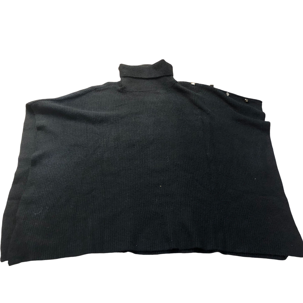 Black Wool Blend Roll Neck Knit Poncho One Size