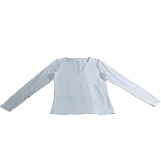 Branded Long Sleeve Top Women's White V Neck Stretch Material Size 12
