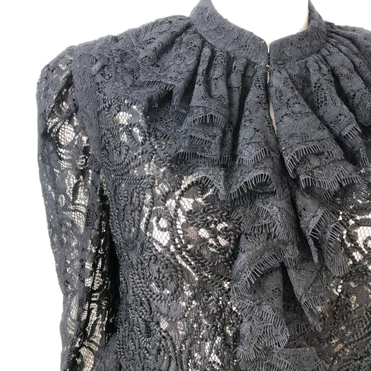 Branded Black Lace Peplum Top Size 12 Women's Ruffle Detail Romantic Style