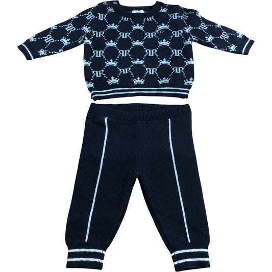 River Island Baby Blue Knitted Outfit 0-3 Months Boys Sweater & Trousers Set