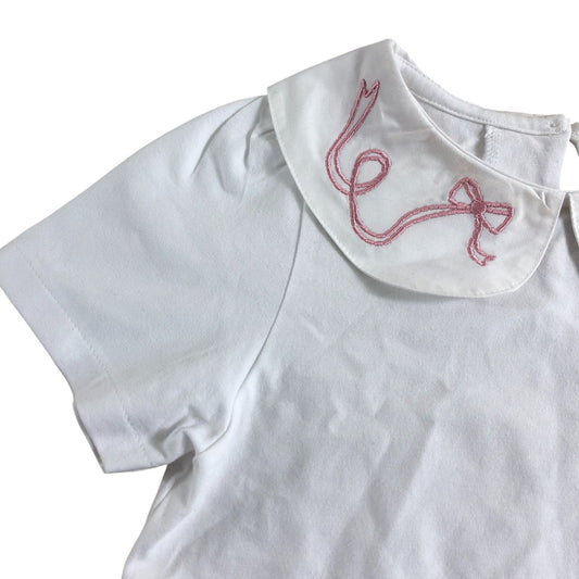 Girls White Top 5-6 Years Peter Pan Collar Embroidered Bow