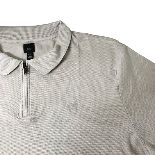 River Island 5XL Men's Short Sleeve Polo Shirt Zip Detail Grey Cotton