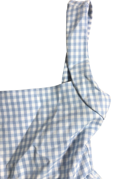 River Island Blue Gingham Top UK S Women's Sleeveless Peplum Style Cotton