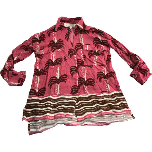 River Island Palm Print Shirt UK XS Women's Button Up Short Sleeve Viscose Blush