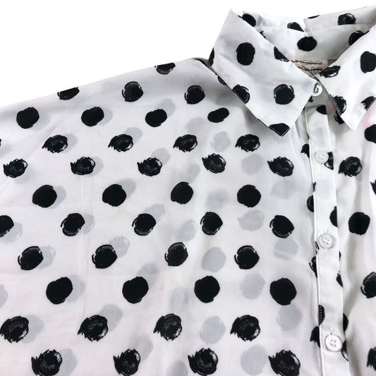 Dancing Leopard Blouse UK8 Women's White Polka Dot Design Long Sleeve