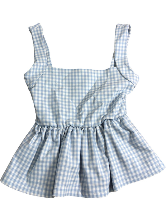 River Island Blue Gingham Top UK S Women's Sleeveless Peplum Style Cotton