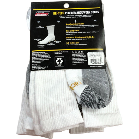 Dickies Dri-Tech Crew Performance Work Socks Size 12-15 6 Pairs Moisture Control