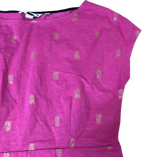 Pink Pineapple Print Dress UK12R Women's Short Sleeves Summer