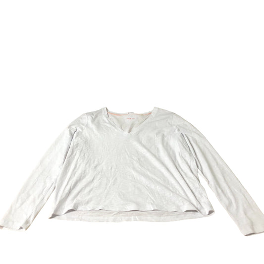 V Neck Top Women's Long Sleeve Casual White Cotton Blend Lightweight UK12