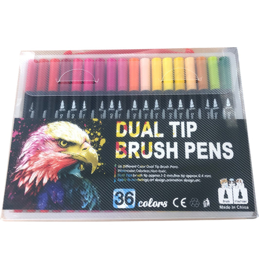 Dual Tip Brush Pens Set of 36 Waterproof Odourless Fine Tip Art Supplies