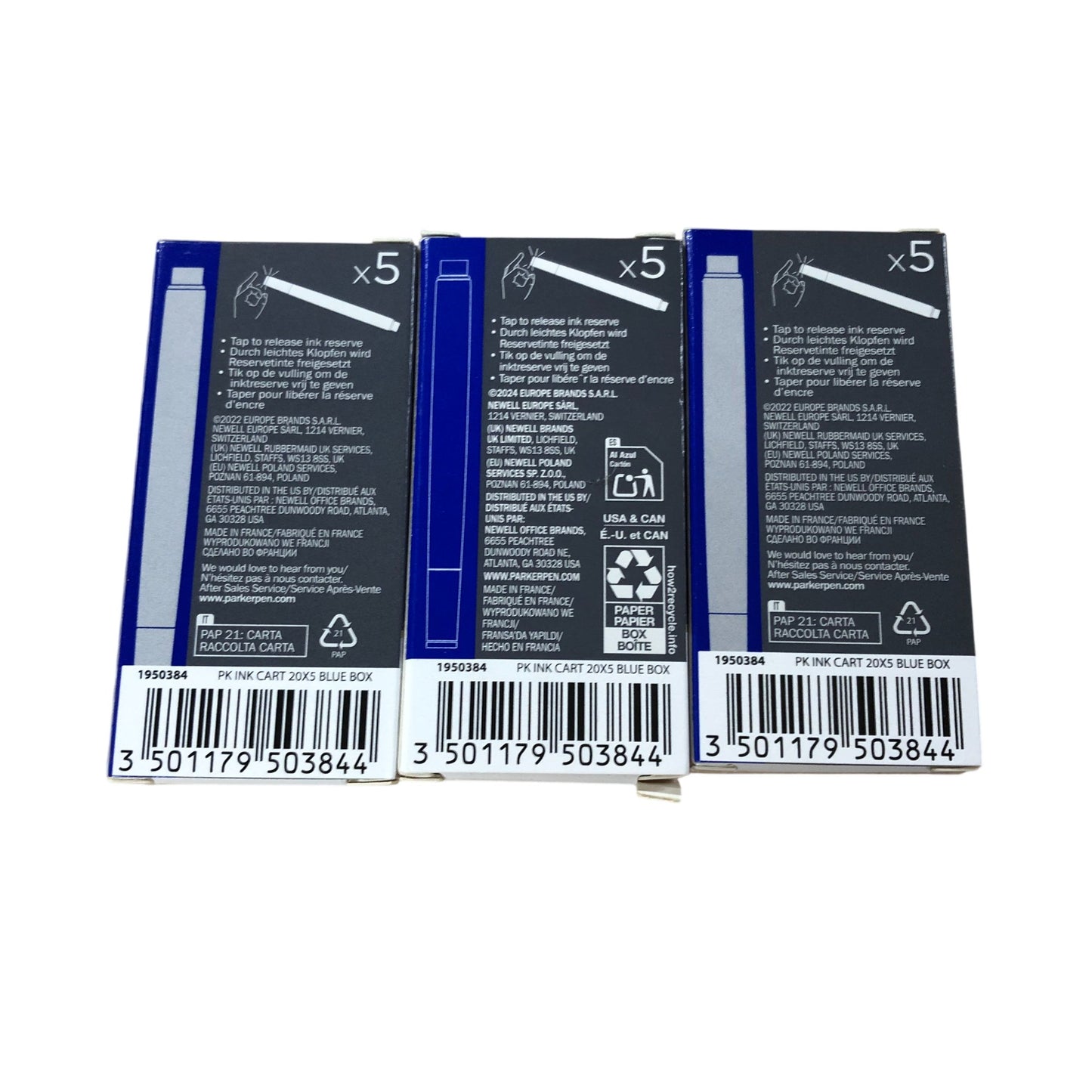 Parker Quink Fountain Pen Ink Cartridges Blue Pack of 15 Refills New Sealed