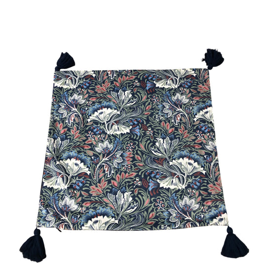 Decorative Pillowcase With Navy Floral Pattern And Tassels 20x20 Inch Cushion