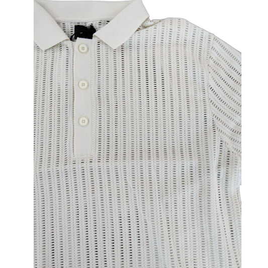 River Island Short Sleeve Polo Shirt White Lace Knit UK L Men's Casual Top