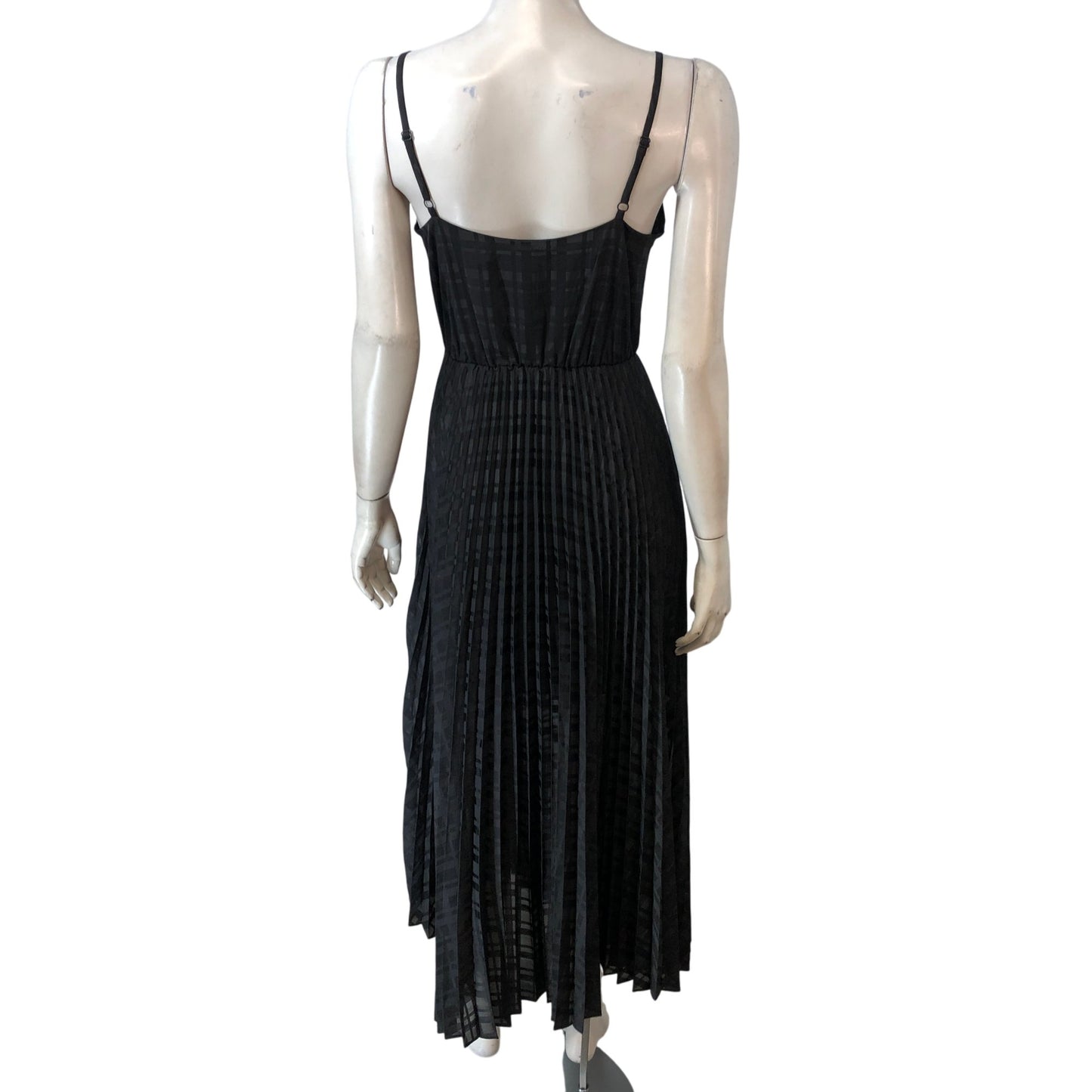AllSaints Sinead Dress Small Women's Black Pleated Midi V Neck Party Dress