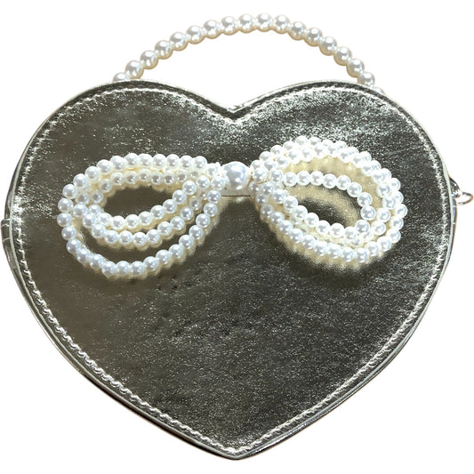 Branded Stylish Heart Shaped Clutch Bag Gold Finish Pearls Handle for Women