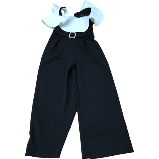 River Island Black Jumpsuit Girls Stylish Wide Leg Flounce Sleeve 7-8 Years