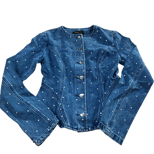 River Island Women's Denim Jacket With Rhinestones Blue Cotton