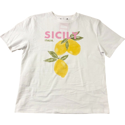 Sicily Italia T Shirt M Women's White Graphic Print Lemon Design