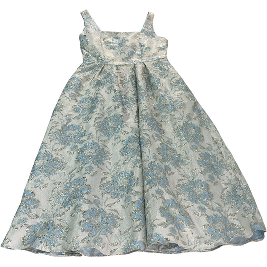 Lipsy London Embroidered Floral Midi Dress UK12 Women's Blue Silver