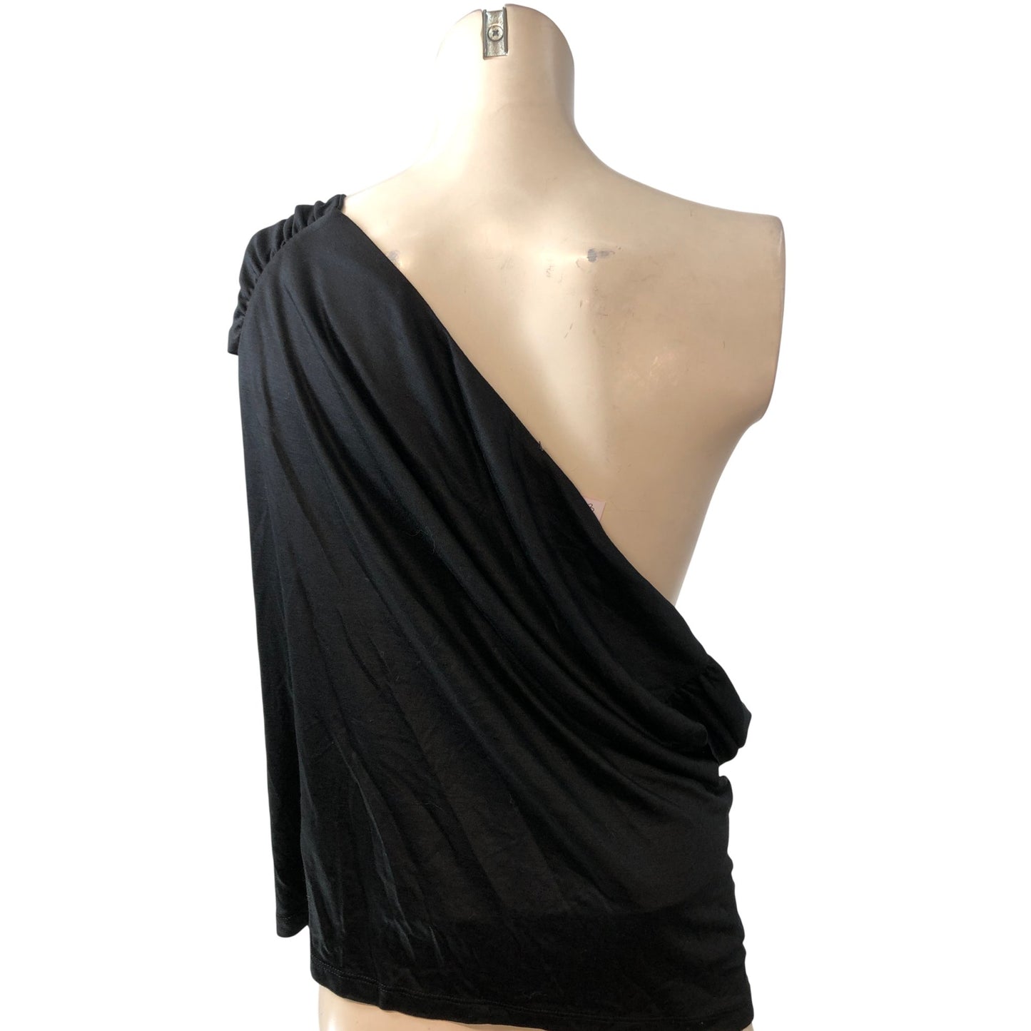 Stylish Black One Shoulder Top UK XL Women's Draped Design Soft Fabric
