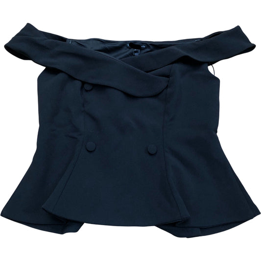 Black Double Breasted Blouse Stylish Elegant Top