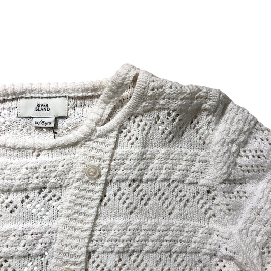 River Island Girls Cardigan 5-6 Years White Knitted Long Sleeve Lightweight