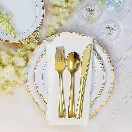 PYAILI 120 Piece Gold Cutlery Set 40 Forks 40 Spoons Heavy Duty Reusa