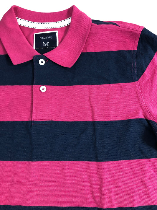 Branded Polo Shirt Size M Men's Short Sleeve Pink Navy Striped Cotton