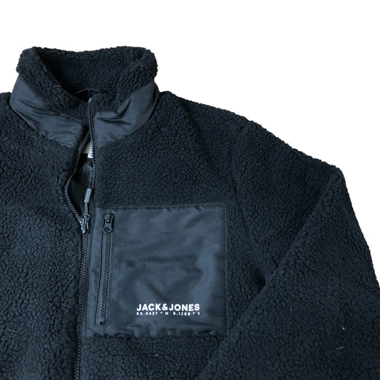Jack & Jones Whvesterbro Teddy Jacket Size L Men's Black Fleece Zip Up