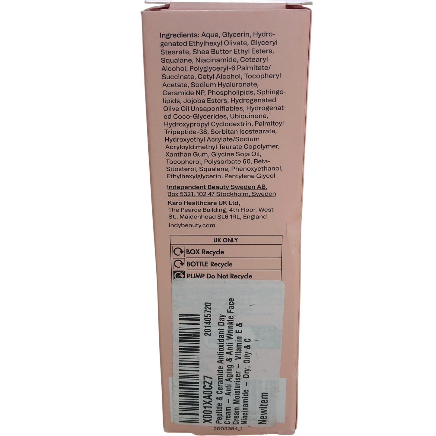 Indy Beauty Peptide And Ceramide Moisturising Face Cream 50ml Sensitive Dry Skin