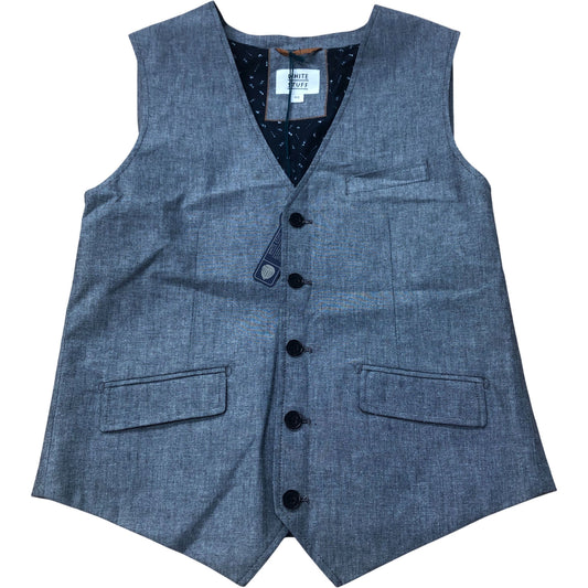 Mens Vested Waistcoat Smart Casual Button Up Grey Cotton Blend