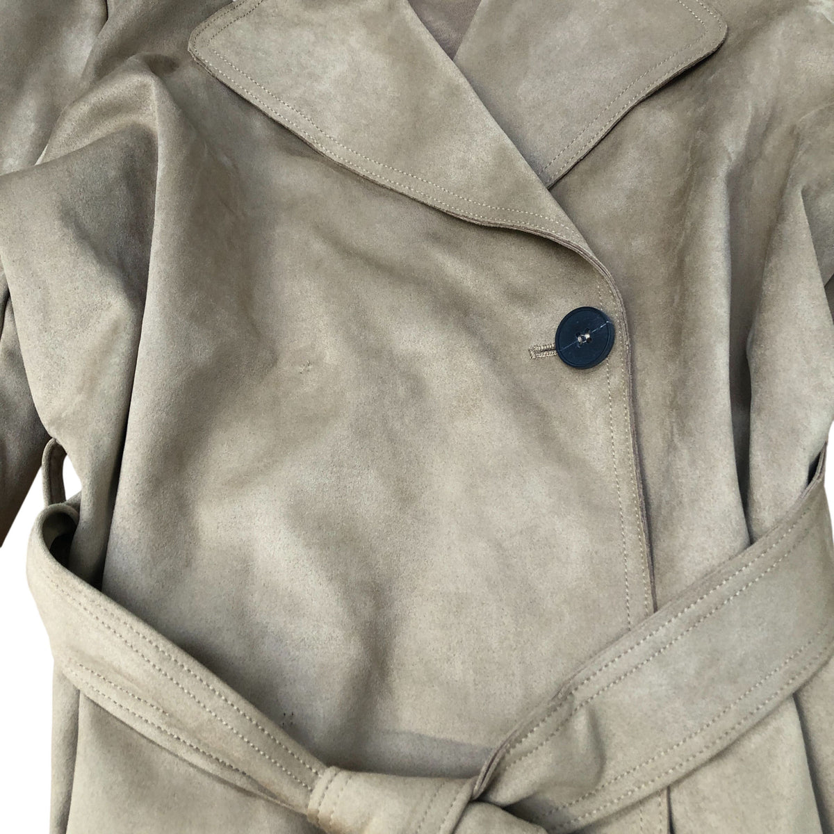 Trench Coat Medium Women's Beige Button Closure Tie Waist Long Sleeve Medium