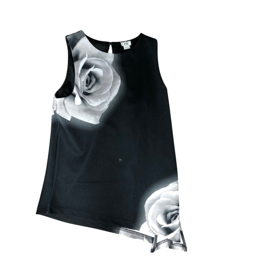 River Island Black Rose Print T-Shirt 9-10 Years Girls Floral Sleeveless Top