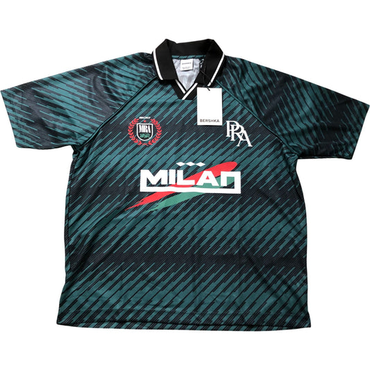 Bershka Milan Italy Football Shirt Size XS New With Tags Green Striped Design