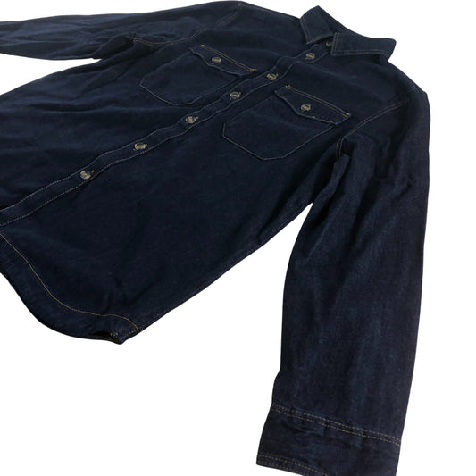 Men's Organic Cotton Denim Shirt Casual Long Sleeve Navy Blue Size L