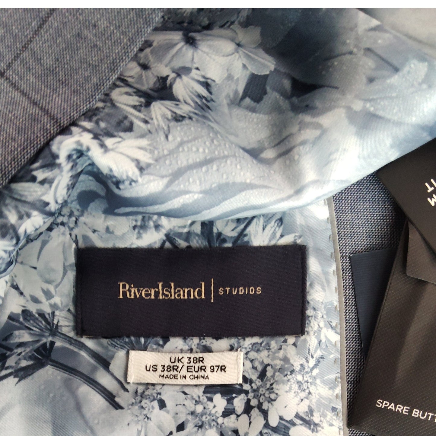 River Island Studios Grey Check Blazer UK38 Men Tailored Formal Jacket